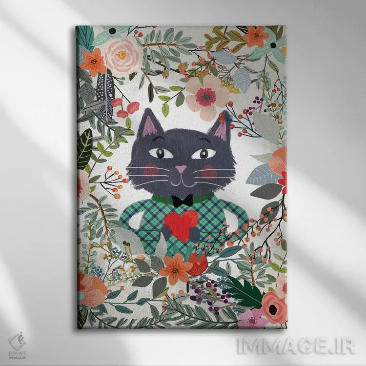 تابلو دکوراتیو گربه و قلب اثر میا چارو - نمای روبهرو روی دیوار