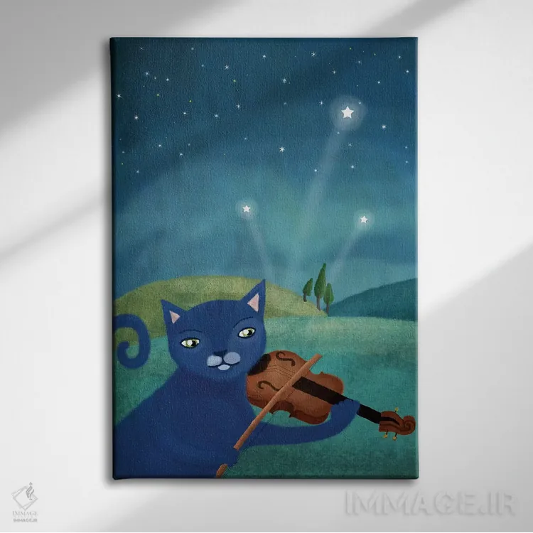تابلو دکوراتیو گربه و ویولن اثر میا چارو - نمای روبهرو روی دیوار