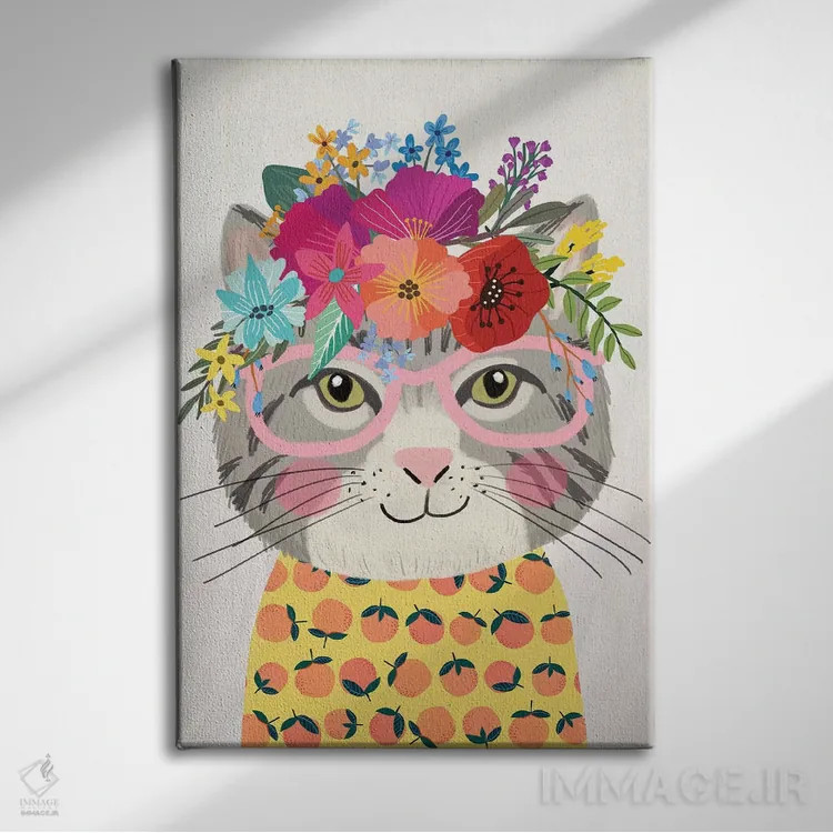 تابلو دکوراتیو گربه خاکستری ۲ اثر میا چارو - نمای روبهرو روی دیوار