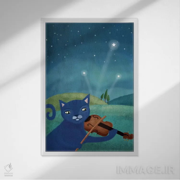 تابلو دکوراتیو گربه و ویولن اثر میا چارو - نمای قابدار سفید