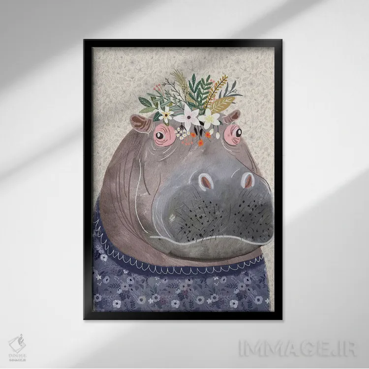 تابلو دکوراتیو اسب آبی اثر میا چارو - نمای قابدار مشکی