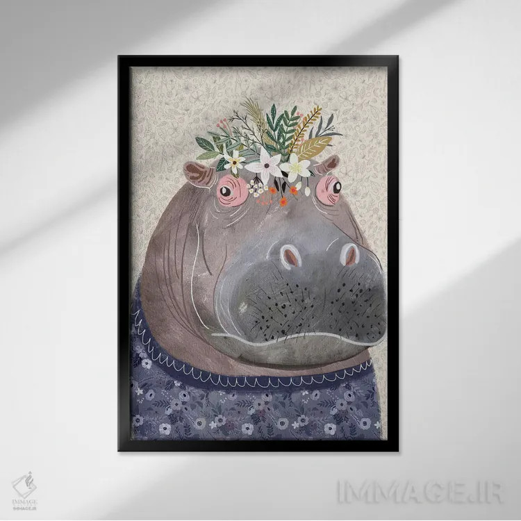 تابلو دکوراتیو اسب آبی اثر میا چارو - نمای قابدار مشکی