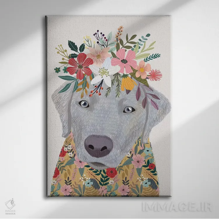 تابلو دکوراتیو لابرادور اثر میا چارو - نمای روبهرو روی دیوار