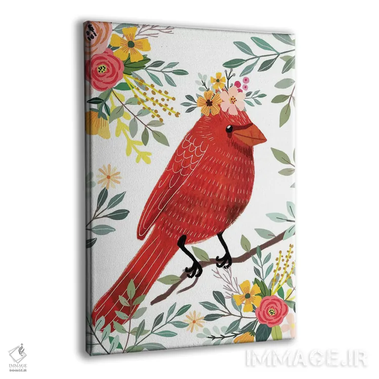 تابلو دکوراتیو پرنده قرمز اثر میا چارو - نمای پرسپکتیو محصول