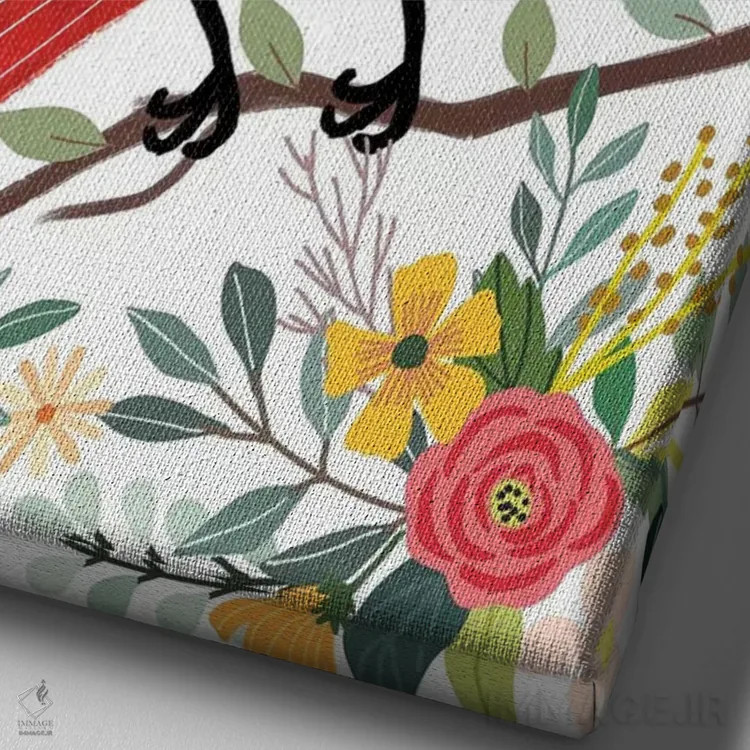 تابلو دکوراتیو پرنده قرمز اثر میا چارو - نمای نزدیک بافت بوم