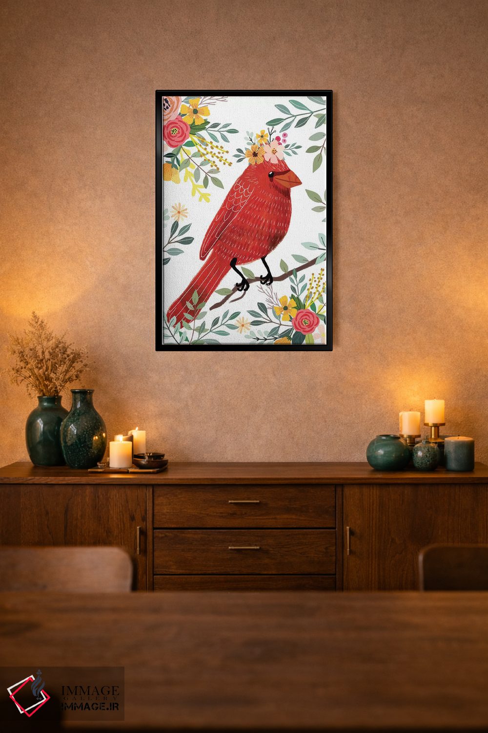 تابلو دکوراتیو پرنده قرمز اثر میا چارو - D2B