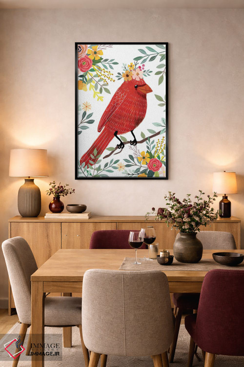 تابلو دکوراتیو پرنده قرمز اثر میا چارو - D4B