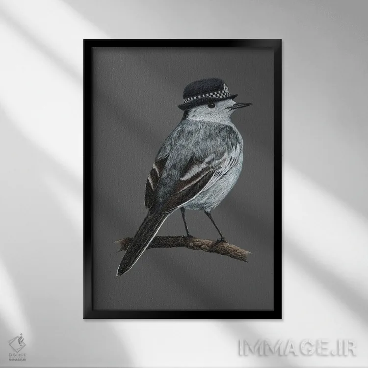 تابلو دکوراتیو دارکوب سفید اثر میخائیل ودرنیکوف - نمای قابدار مشکی