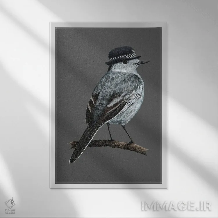 تابلو دکوراتیو دارکوب سفید اثر میخائیل ودرنیکوف - نمای قابدار سفید