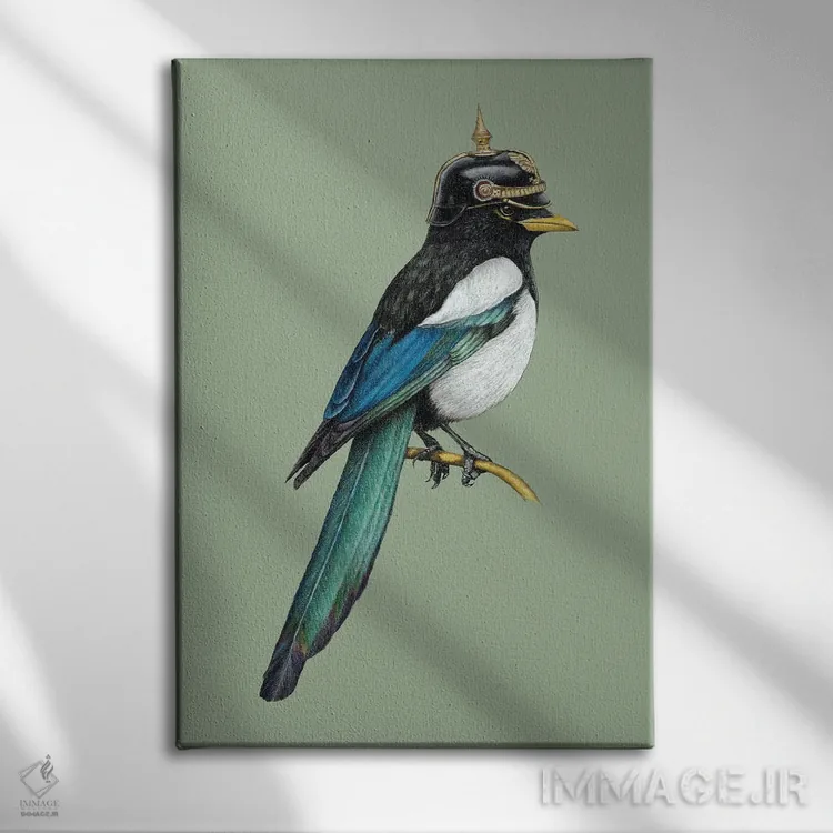 تابلو دکوراتیو ماکیای منقارش زرد اثر میخائیل ودرنیکوف - نمای روبهرو روی دیوار