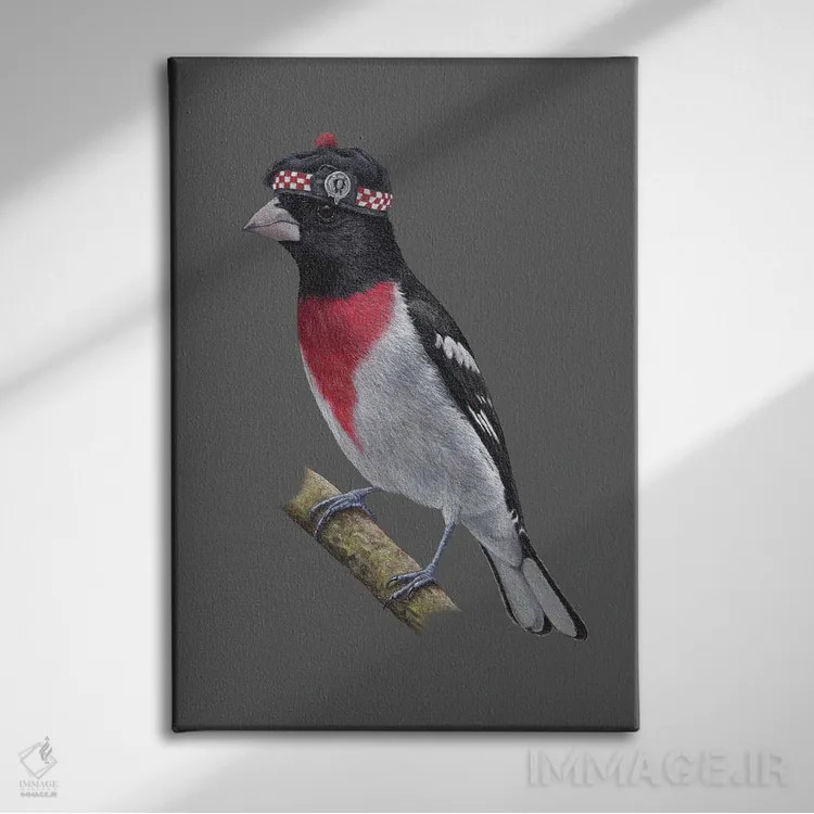 تابلو دکوراتیو گروس بیک سینه گل سرخی ۲ اثر میخائیل ودرنیکوف - نمای روبهرو روی دیوار