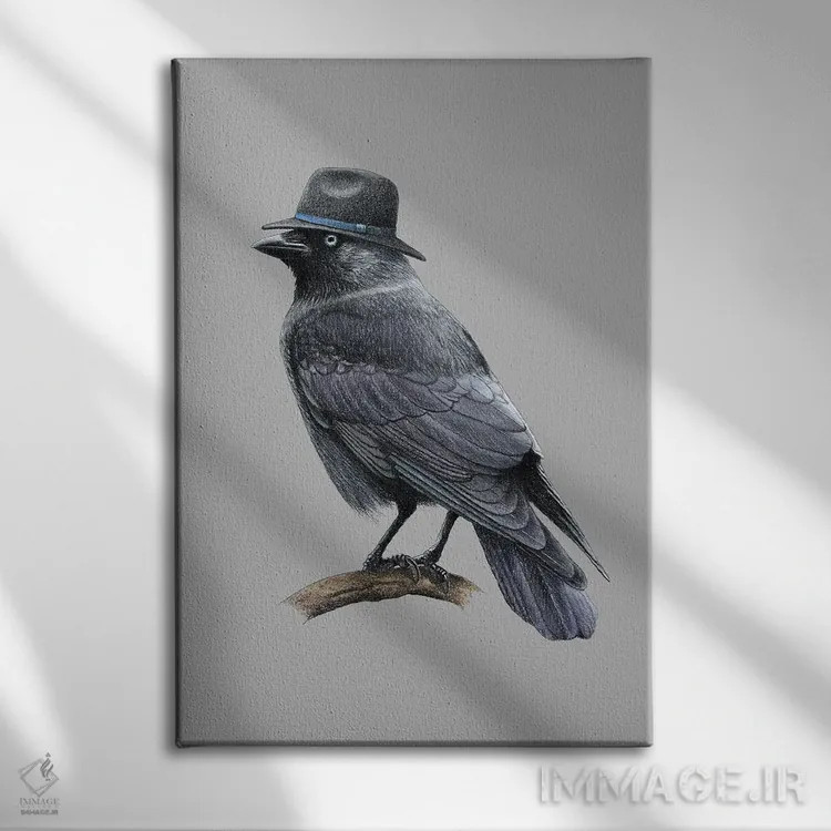 تابلو دکوراتیو کلاغ کوچک اثر میخائیل ودرنیکوف - نمای روبهرو روی دیوار