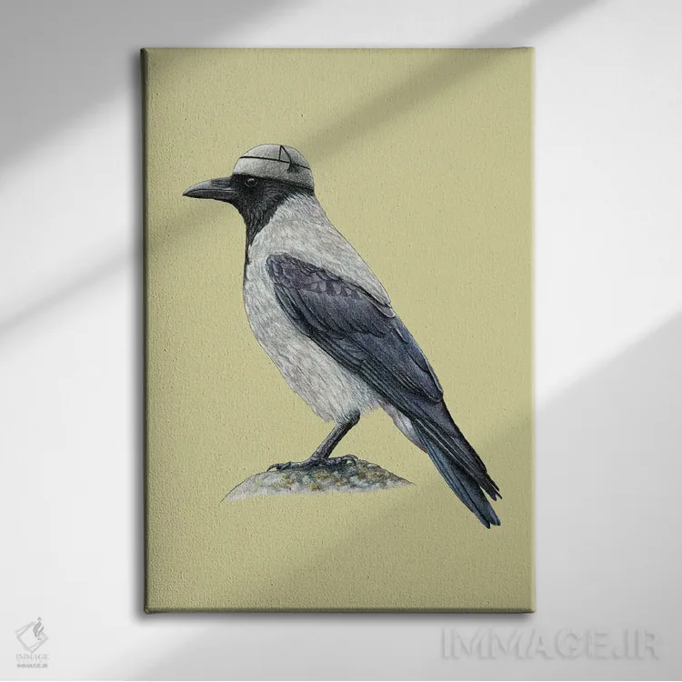 تابلو دکوراتیو کلاغ کاپوش دار ۲ اثر میخائیل ودرنیکوف - نمای روبهرو روی دیوار