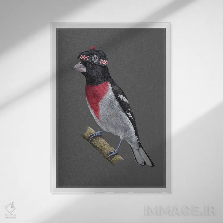 تابلو دکوراتیو گروس بیک سینه گل سرخی ۲ اثر میخائیل ودرنیکوف - نمای قابدار سفید