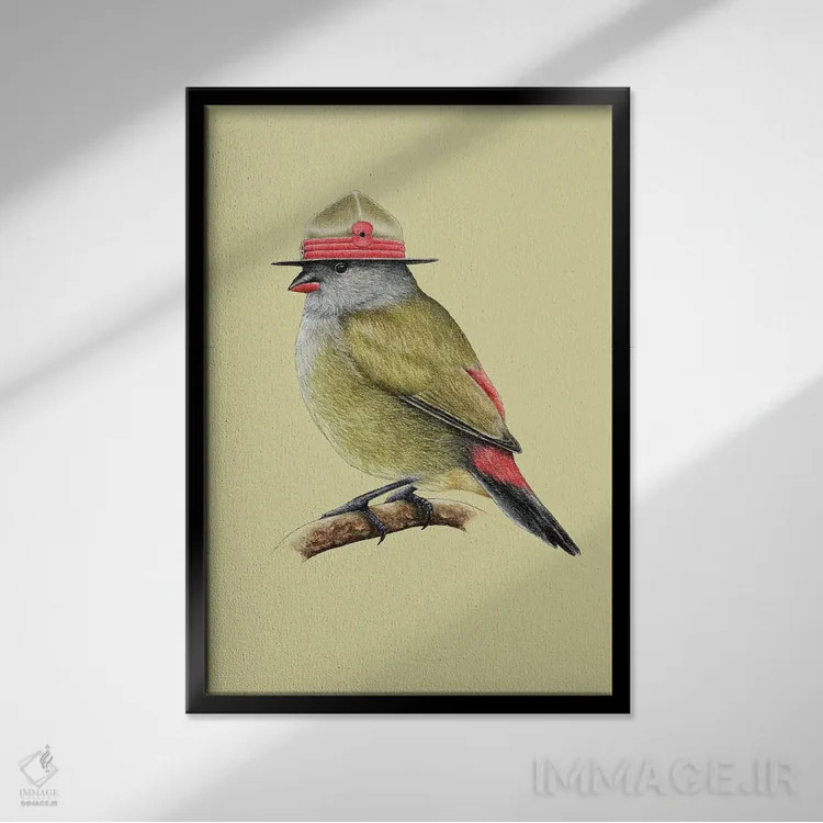 تابلو دکوراتیو مگس خوار شکم زرد اثر میخائیل ودرنیکوف - نمای قابدار مشکی