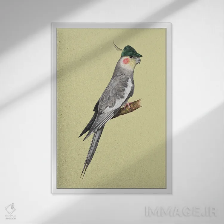 تابلو دکوراتیو کاکاتیل اثر میخائیل ودرنیکوف - نمای قابدار سفید