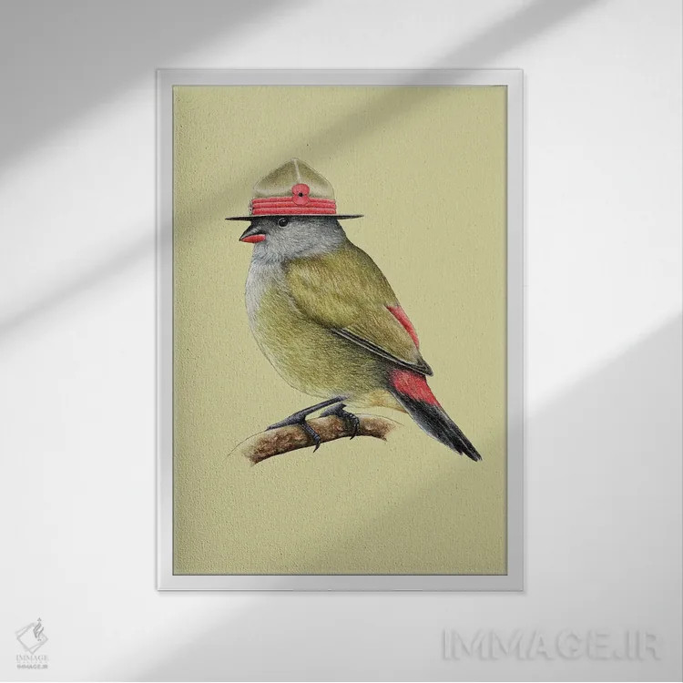 تابلو دکوراتیو مگس خوار شکم زرد اثر میخائیل ودرنیکوف - نمای قابدار سفید