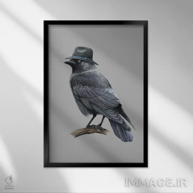 تابلو دکوراتیو کلاغ کوچک اثر میخائیل ودرنیکوف - نمای قابدار مشکی