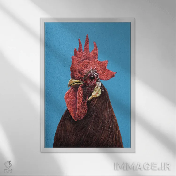 تابلو دکوراتیو خروس ۲ اثر میخائیل ودرنیکوف - نمای قابدار سفید