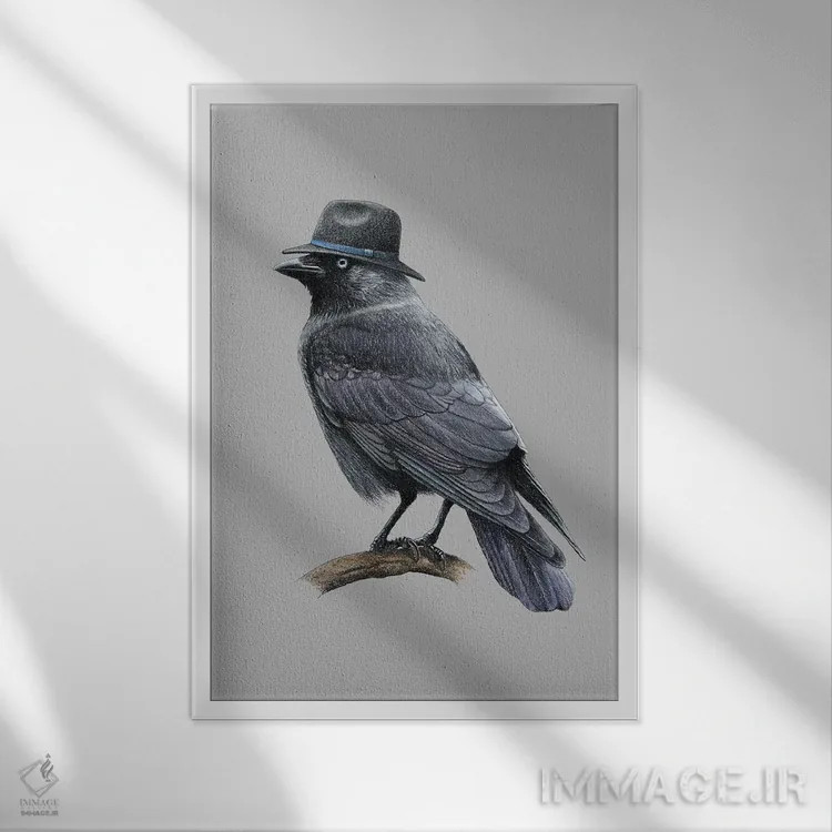 تابلو دکوراتیو کلاغ کوچک اثر میخائیل ودرنیکوف - نمای قابدار سفید