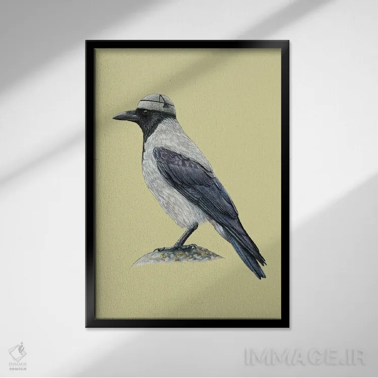 تابلو دکوراتیو کلاغ کاپوش دار ۲ اثر میخائیل ودرنیکوف - نمای قابدار مشکی