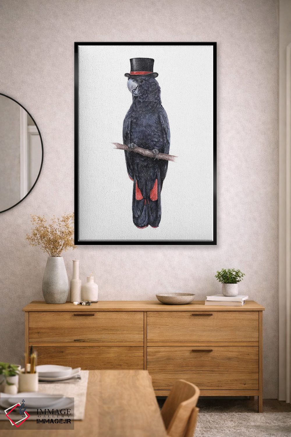 تابلو دکوراتیو کاکاتو سیاه دم قرمز اثر میخائیل ودرنیکوف - D2B