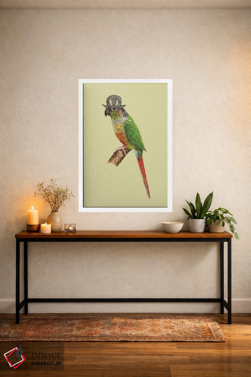 تابلو دکوراتیو طوطی کوچک سبزرنگ گونه دار اثر میخائیل ودرنیکوف - D3W