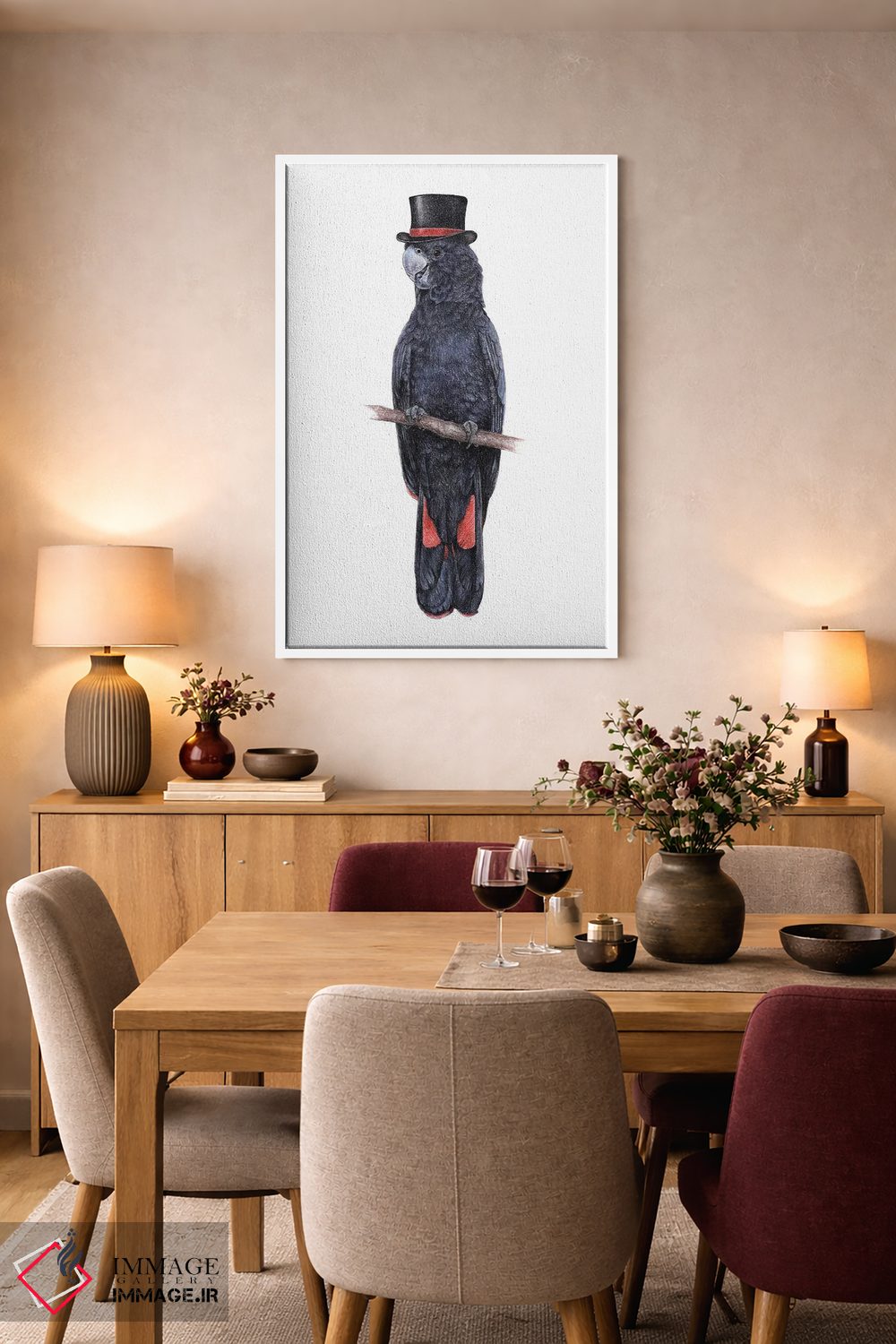 تابلو دکوراتیو کاکاتو سیاه دم قرمز اثر میخائیل ودرنیکوف - D6W