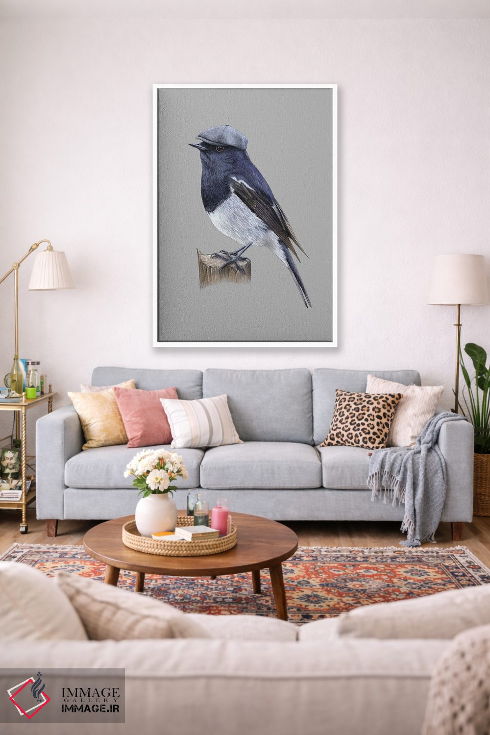 تابلو دکوراتیو دم جنبانک کلاه آبی اثر میخائیل ودرنیکوف - D1W