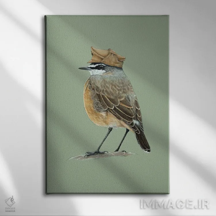 تابلو دکوراتیو "سینه زرشکی گوشتی رنگ" اثر میخائیل ودرنیکوف - نمای روبهرو روی دیوار