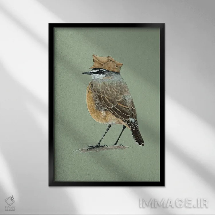 تابلو دکوراتیو "سینه زرشکی گوشتی رنگ" اثر میخائیل ودرنیکوف - نمای قابدار مشکی