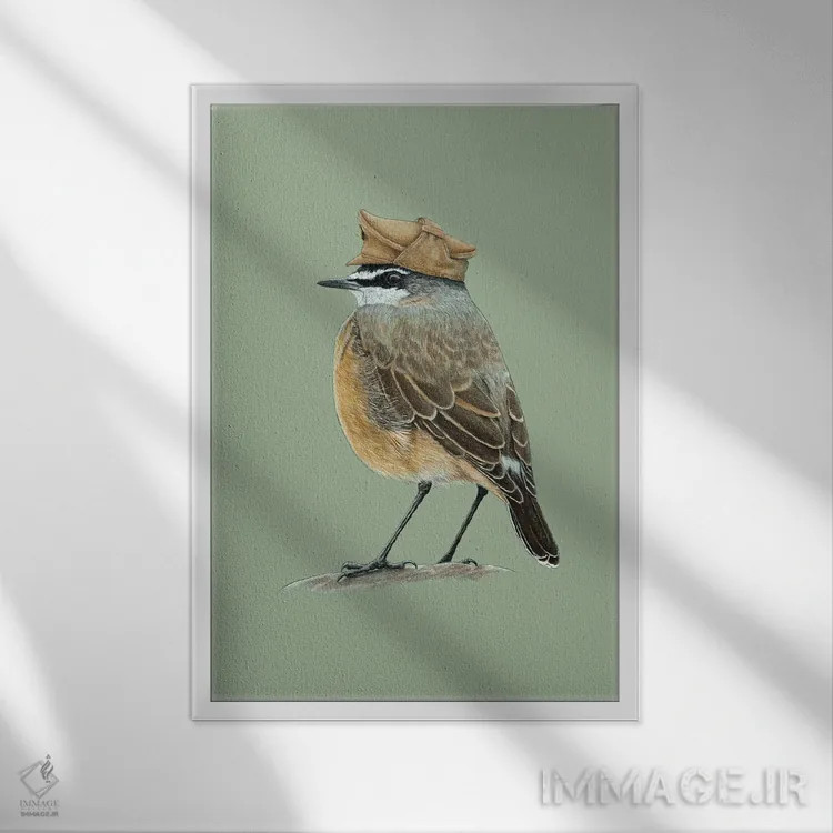 تابلو دکوراتیو "سینه زرشکی گوشتی رنگ" اثر میخائیل ودرنیکوف - نمای قابدار سفید