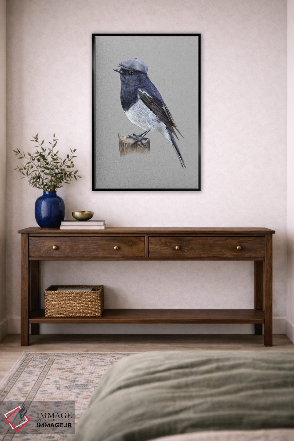 تابلو دکوراتیو دم جنبانک کلاه آبی اثر میخائیل ودرنیکوف - D5B