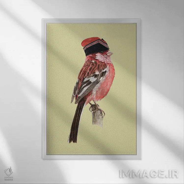 تابلو دکوراتیو "مرغ سرخ دم دراز سیبری" اثر میخائیل ودرنیکوف - نمای قابدار سفید