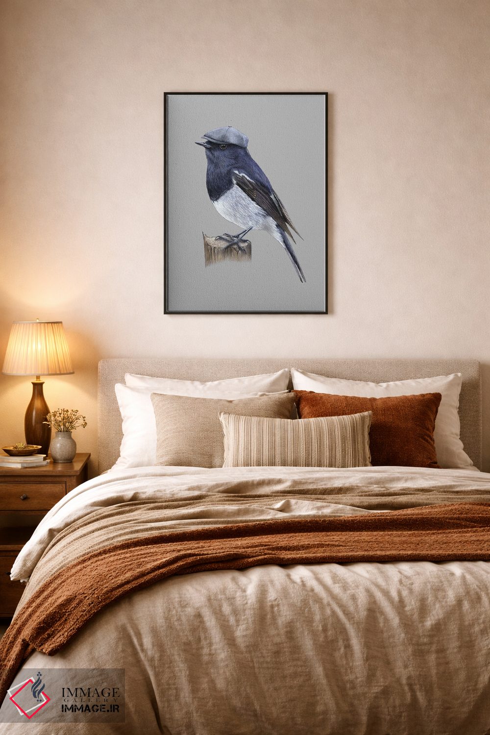 تابلو دکوراتیو دم جنبانک کلاه آبی اثر میخائیل ودرنیکوف - D6B