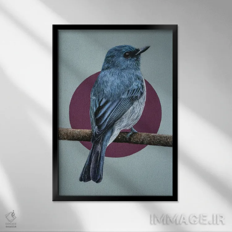 تابلو دکوراتیو "مگس گیر آبی مات" اثر میخائیل ودرنیکوف - نمای قابدار مشکی