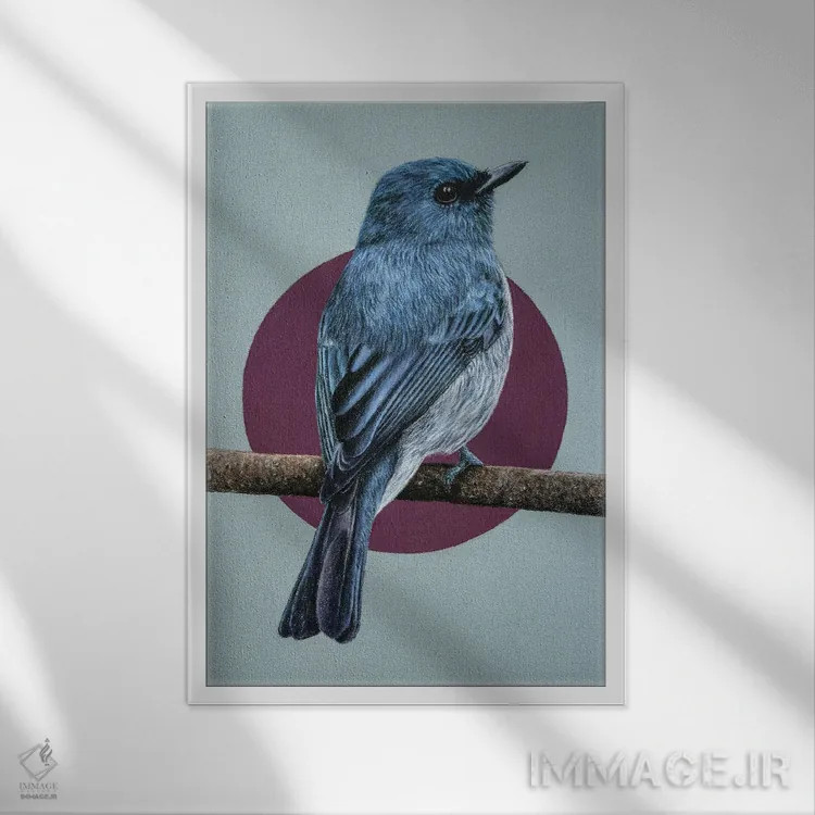 تابلو دکوراتیو "مگس گیر آبی مات" اثر میخائیل ودرنیکوف - نمای قابدار سفید