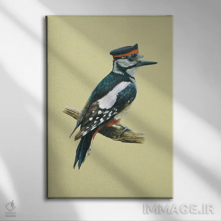 تابلو دکوراتیو "دارکوب خال دار بزرگ" اثر میخائیل ودرنیکوف - نمای روبهرو روی دیوار