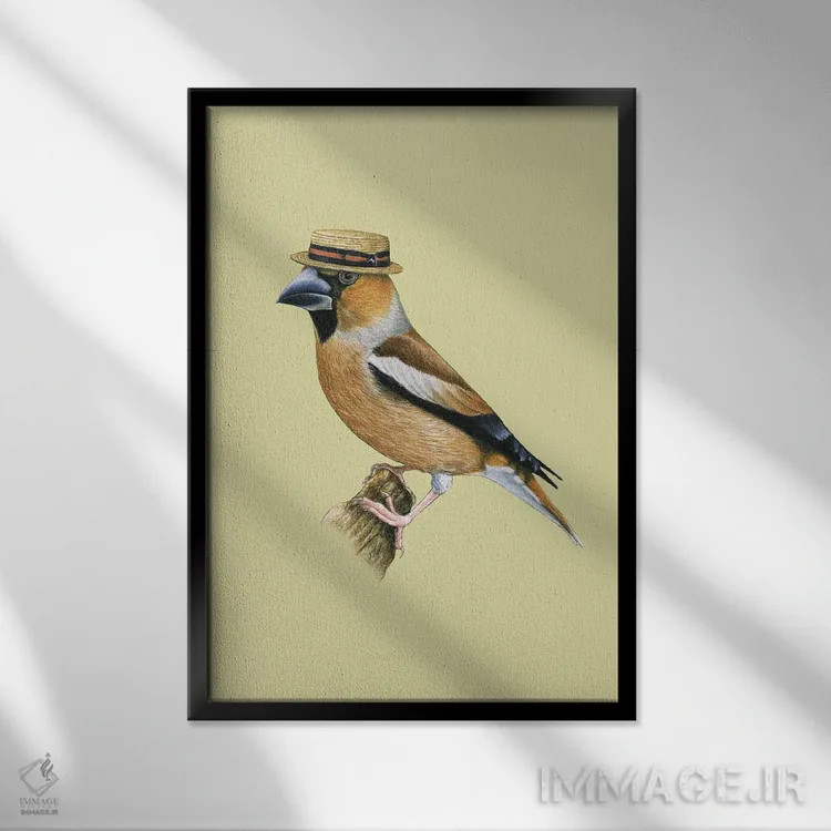 تابلو دکوراتیو "دارکوب نوک کلفت ۲" اثر میخائیل ودرنیکوف - نمای قابدار مشکی