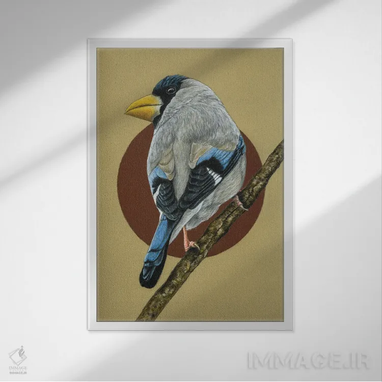 تابلو دکوراتیو "دارکوب ژاپنی" اثر میخائیل ودرنیکوف - نمای قابدار سفید