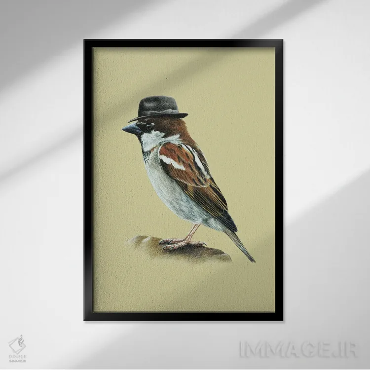 تابلو دکوراتیو "گنجشک ایتالیایی" اثر میخائیل ودرنیکوف - نمای قابدار مشکی