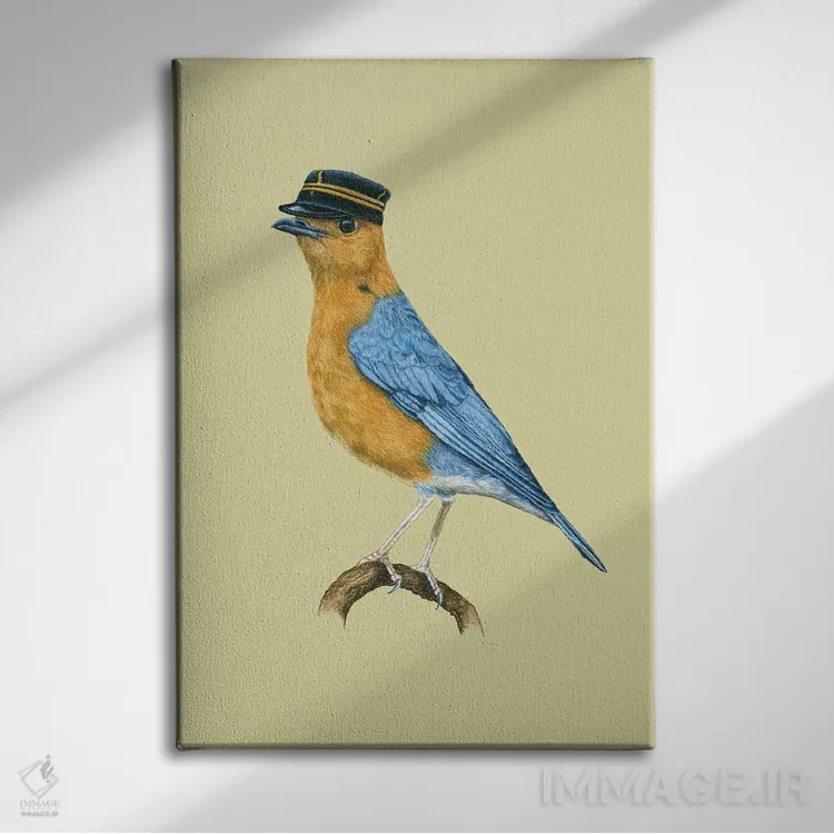 تابلو دکوراتیو "مرغ هدهد نارنجی سر" اثر میخائیل ودرنیکوف - نمای روبهرو روی دیوار