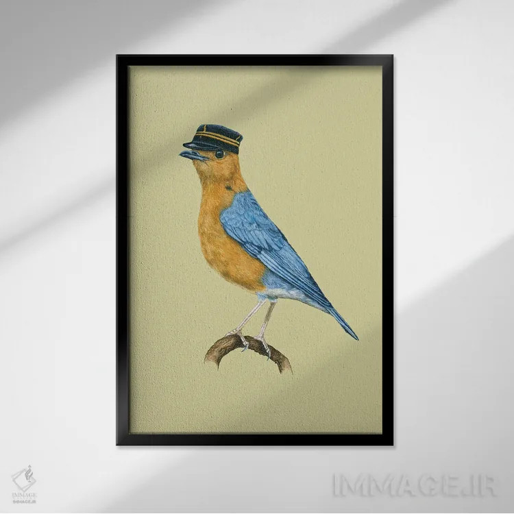 تابلو دکوراتیو "مرغ هدهد نارنجی سر" اثر میخائیل ودرنیکوف - نمای قابدار مشکی