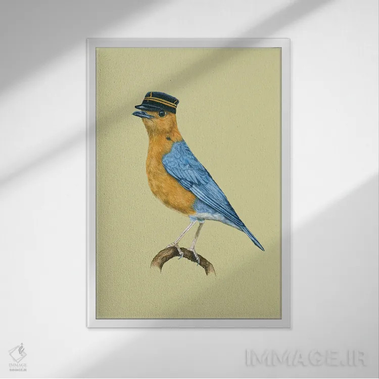 تابلو دکوراتیو "مرغ هدهد نارنجی سر" اثر میخائیل ودرنیکوف - نمای قابدار سفید