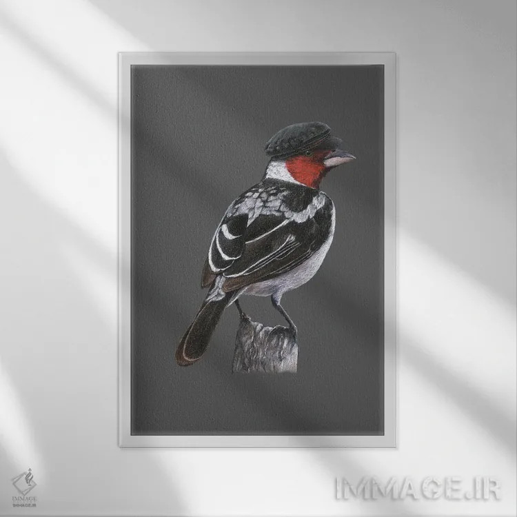 تابلو دکوراتیو "کارباورال با گردن قرمز" اثر میخائیل ودرنیکوف - نمای قابدار سفید