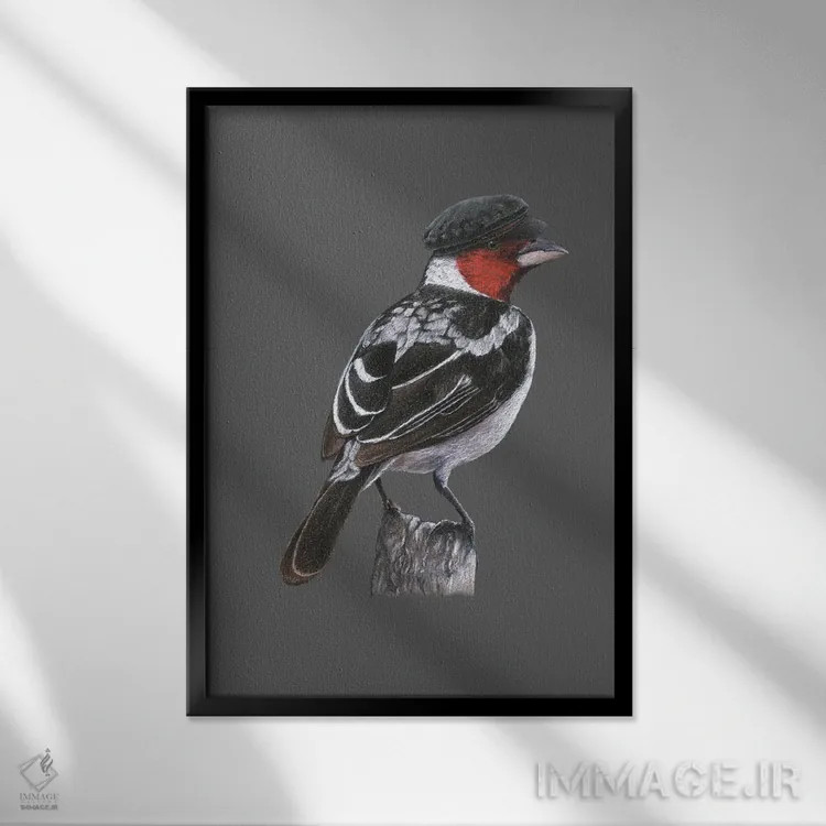 تابلو دکوراتیو "کارباورال با گردن قرمز" اثر میخائیل ودرنیکوف - نمای قابدار مشکی