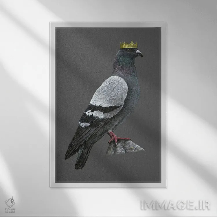 تابلو دکوراتیو "کبوتر صخره ای" اثر میخائیل ودرنیکوف - نمای قابدار سفید