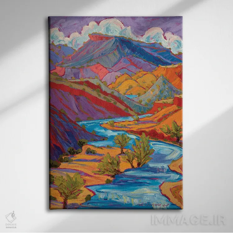 تابلو دکوراتیو آسمان های تابستانی بالای رودخانه های خروشان اثر میشل کریسمن - نمای روبهرو روی دیوار