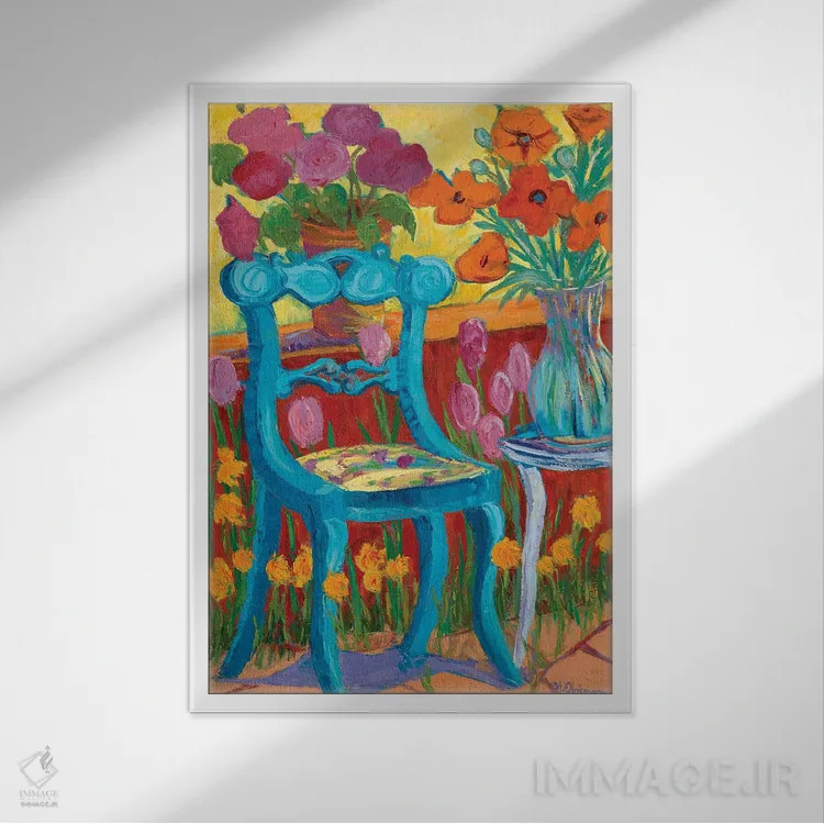 تابلو دکوراتیو صندلی باغ آبی اثر میشل کریسمن - نمای قابدار سفید