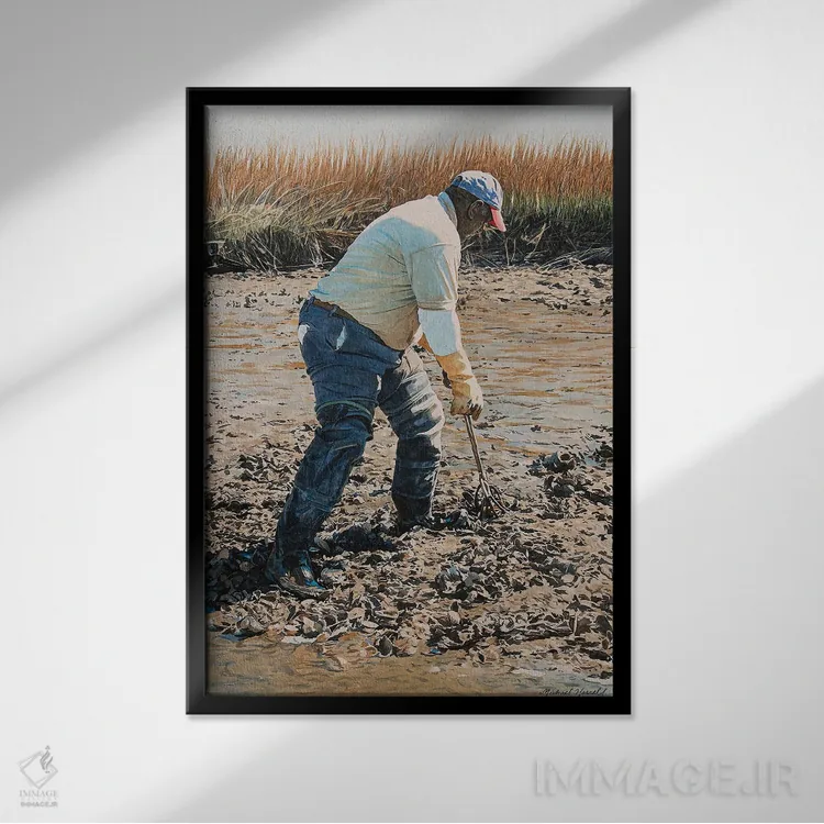 تابلو دکوراتیو صید صدف در لوکانتری اثر مایکل جی. هارل - نمای قابدار مشکی